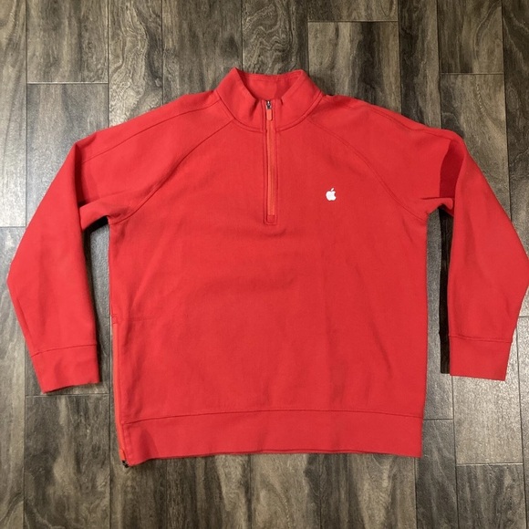 Apple Store 1/4 Zip Sweatshirt Mens Large Red Vented Zip Pocket Embroidered - Picture 1 of 8